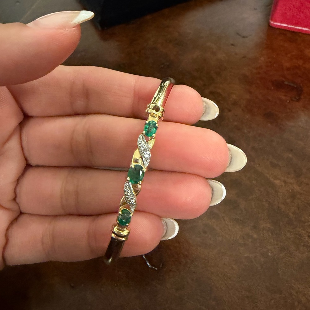 14K Solid Gold Bracelet with Emeralds and Diamonds.